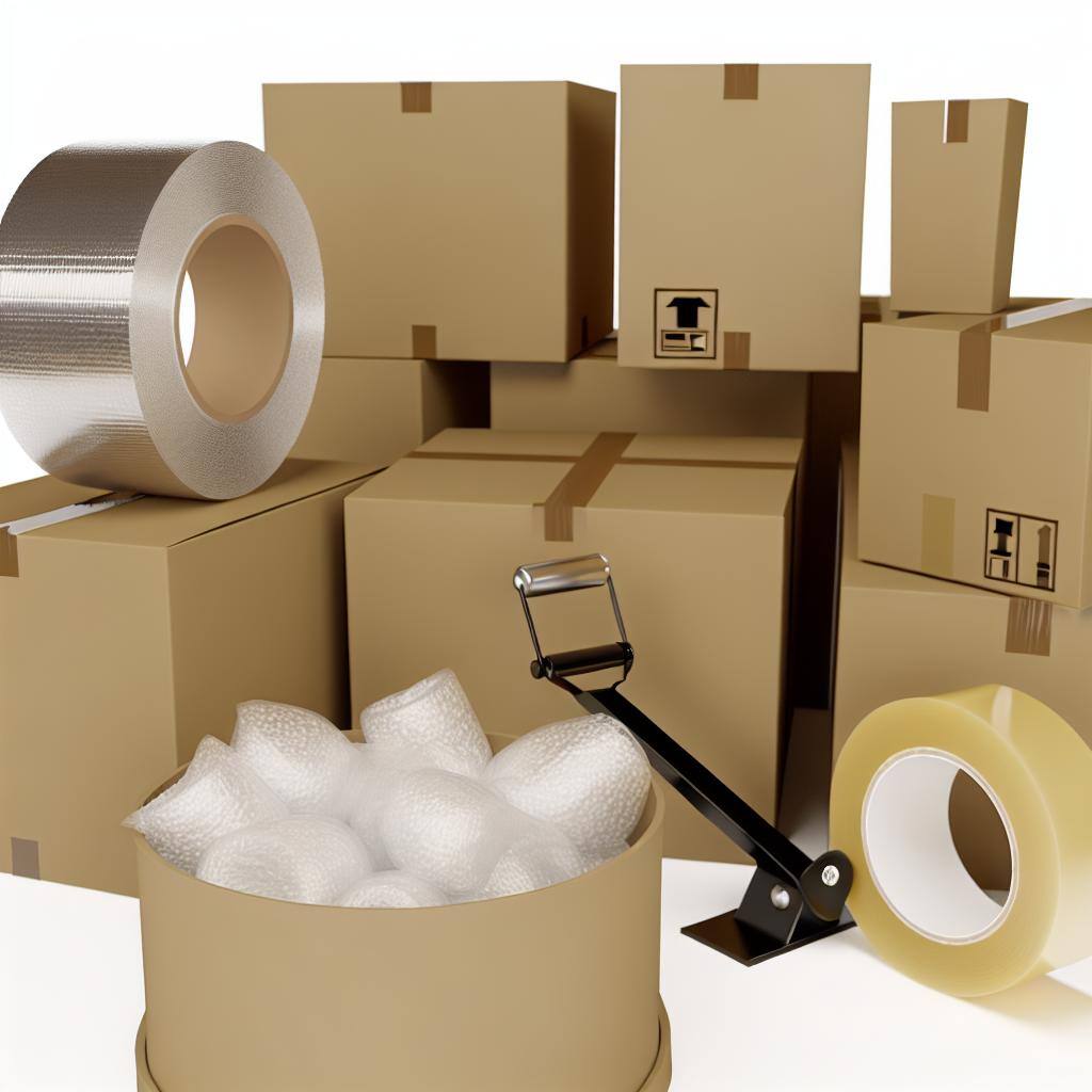 packaging products like carboard boxes, tape, stretch film, and void fill